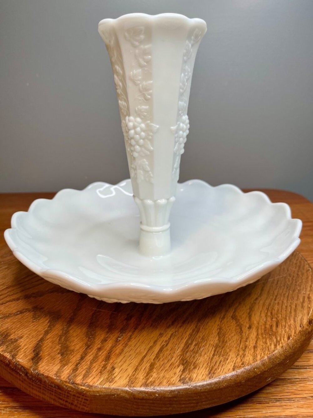 (2 Piece) Epergne Set Panelled Grape Milk Glass by Westmoreland